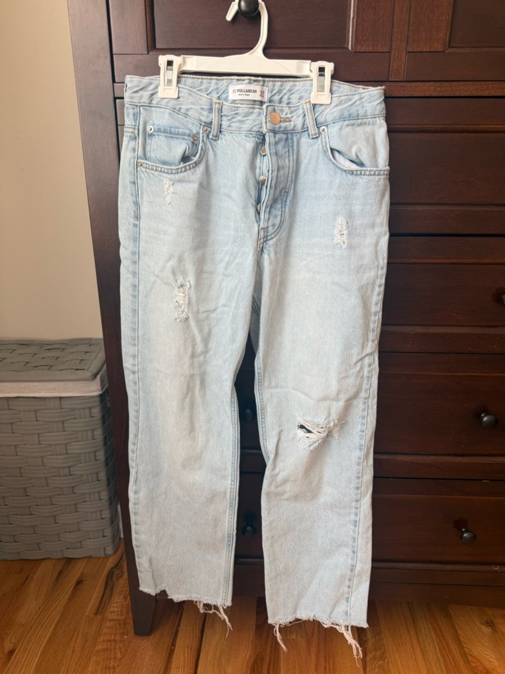 Pull&Bear Light Blue Distressed Straight Jeans